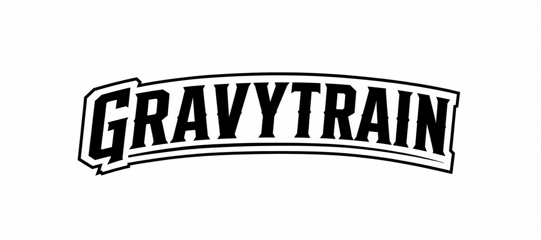 The Gravytrain logo in black text with a white arched banner background on a solid white background.